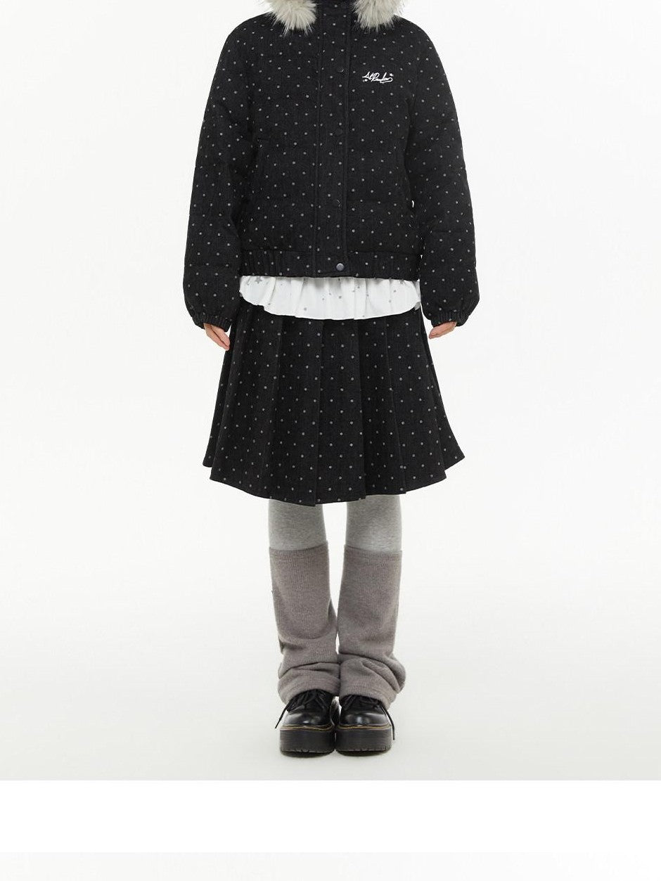 atrandom Polka Dot Embroidery Fur Collar Women&