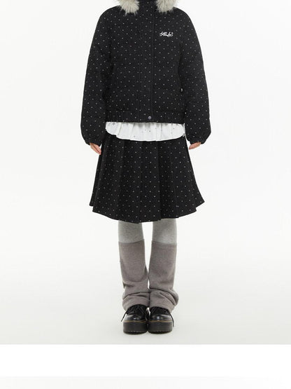 atrandom Polka Dot Embroidery Fur Collar Women&