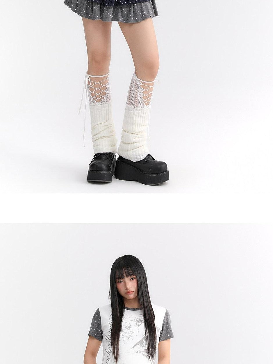 atrandom Polka Dot Spliced Pleated Elastic Waist Women&