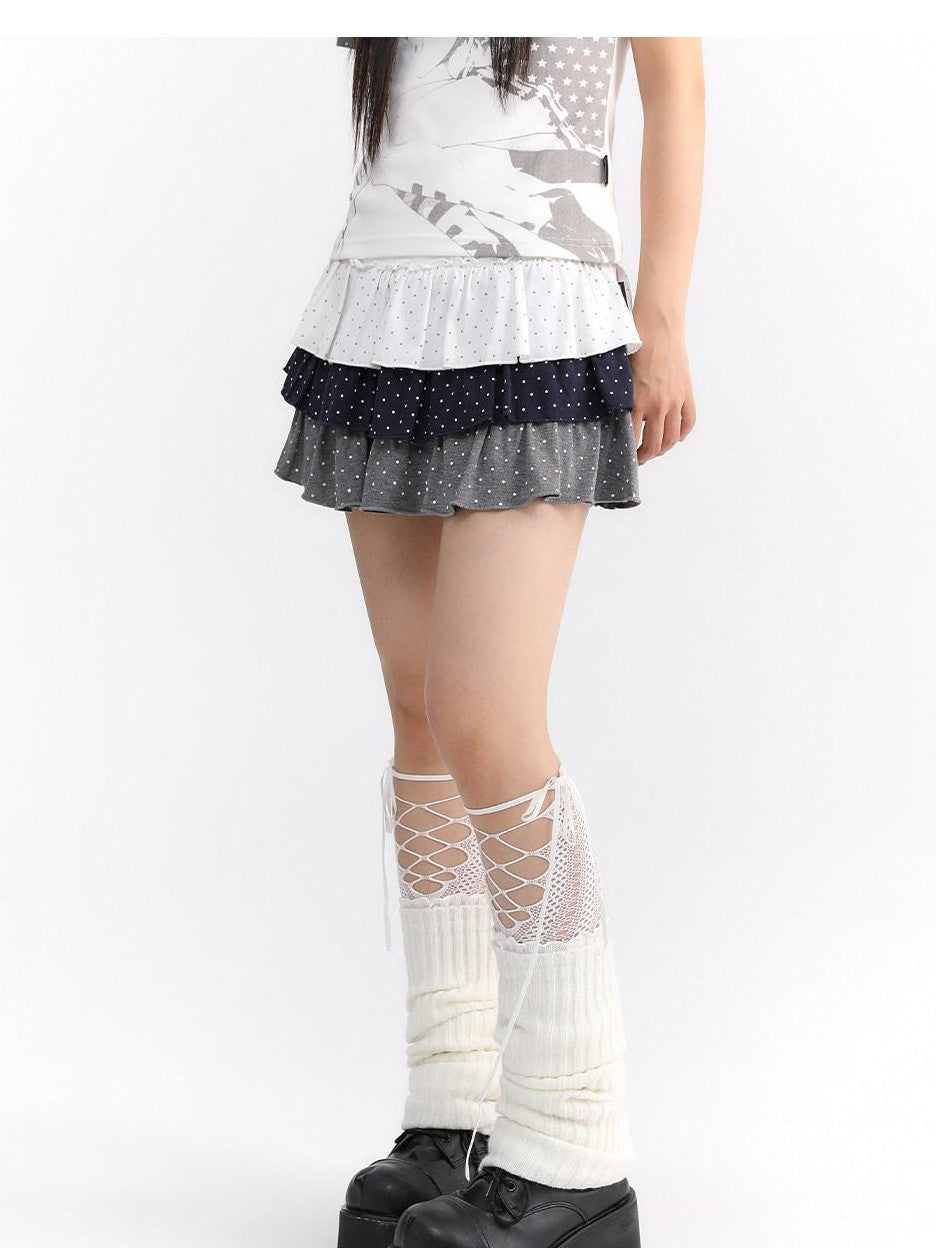 atrandom Polka Dot Spliced Pleated Elastic Waist Women&