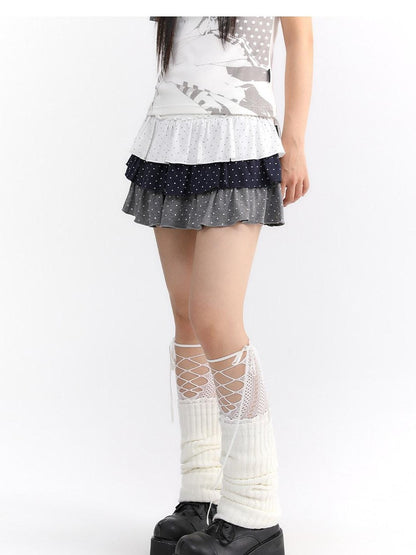 atrandom Polka Dot Spliced Pleated Elastic Waist Women&