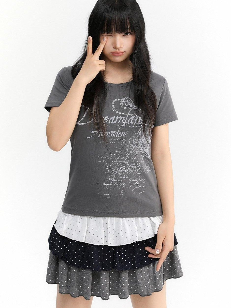 atrandom Polka Dot Spliced Pleated Elastic Waist Women&