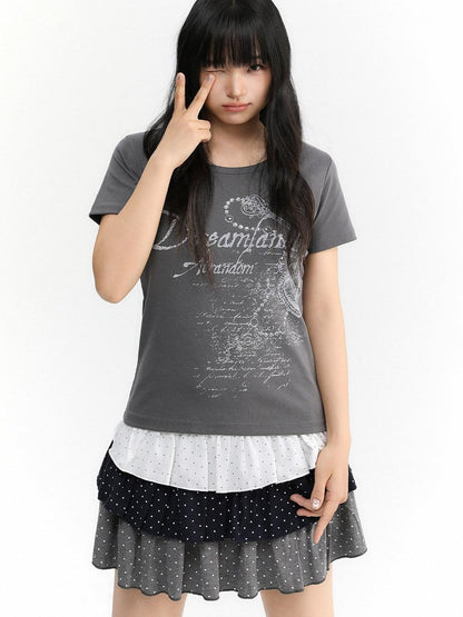 atrandom Polka Dot Spliced Pleated Elastic Waist Women&