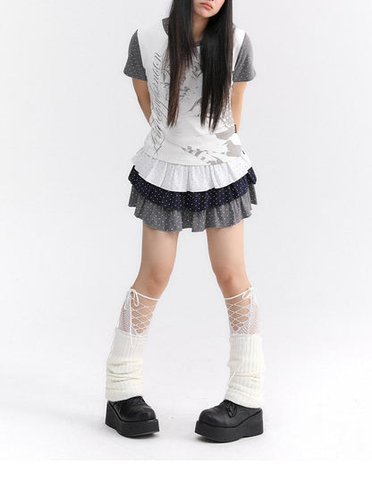 atrandom Polka Dot Spliced Pleated Elastic Waist Women&