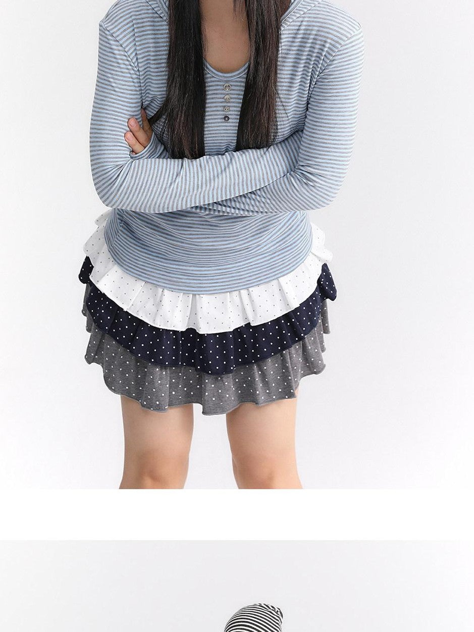 atrandom Polka Dot Spliced Pleated Elastic Waist Women&