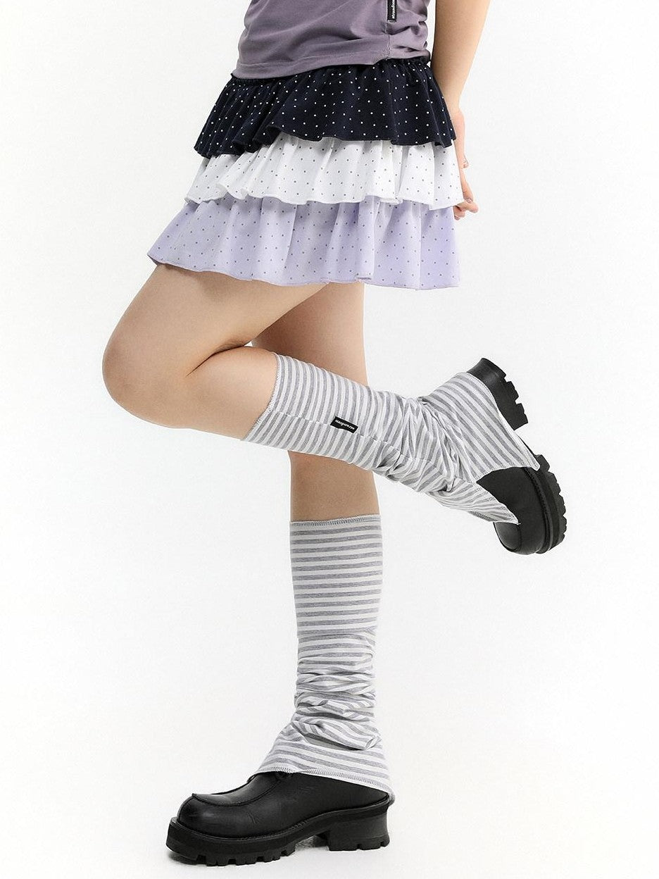 atrandom Polka Dot Spliced Pleated Elastic Waist Women&