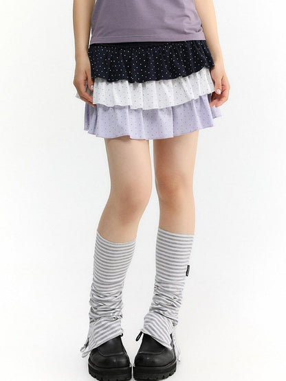 atrandom Polka Dot Spliced Pleated Elastic Waist Women&
