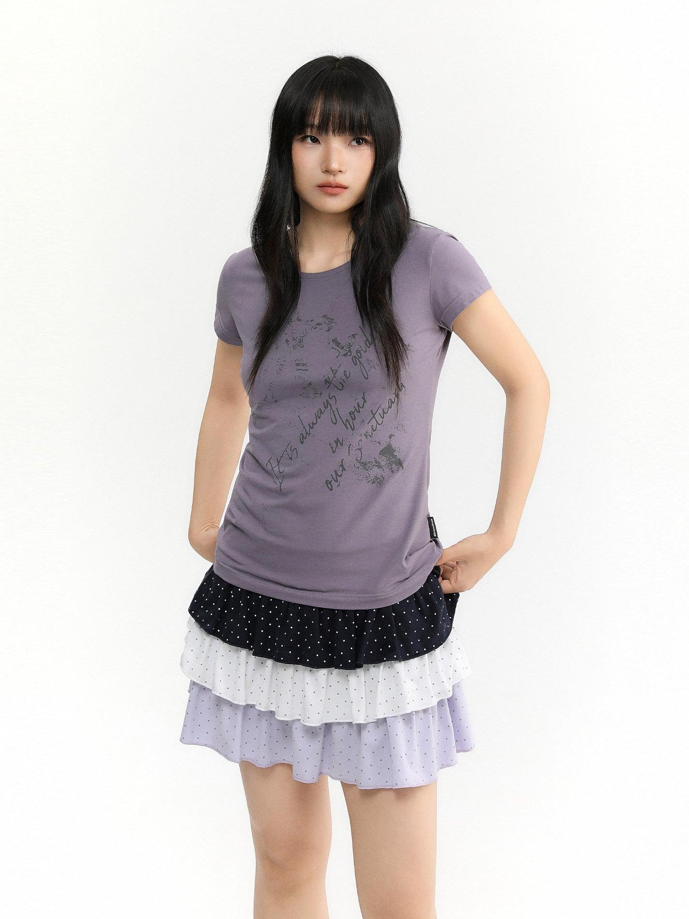 atrandom Polka Dot Spliced Pleated Elastic Waist Women&