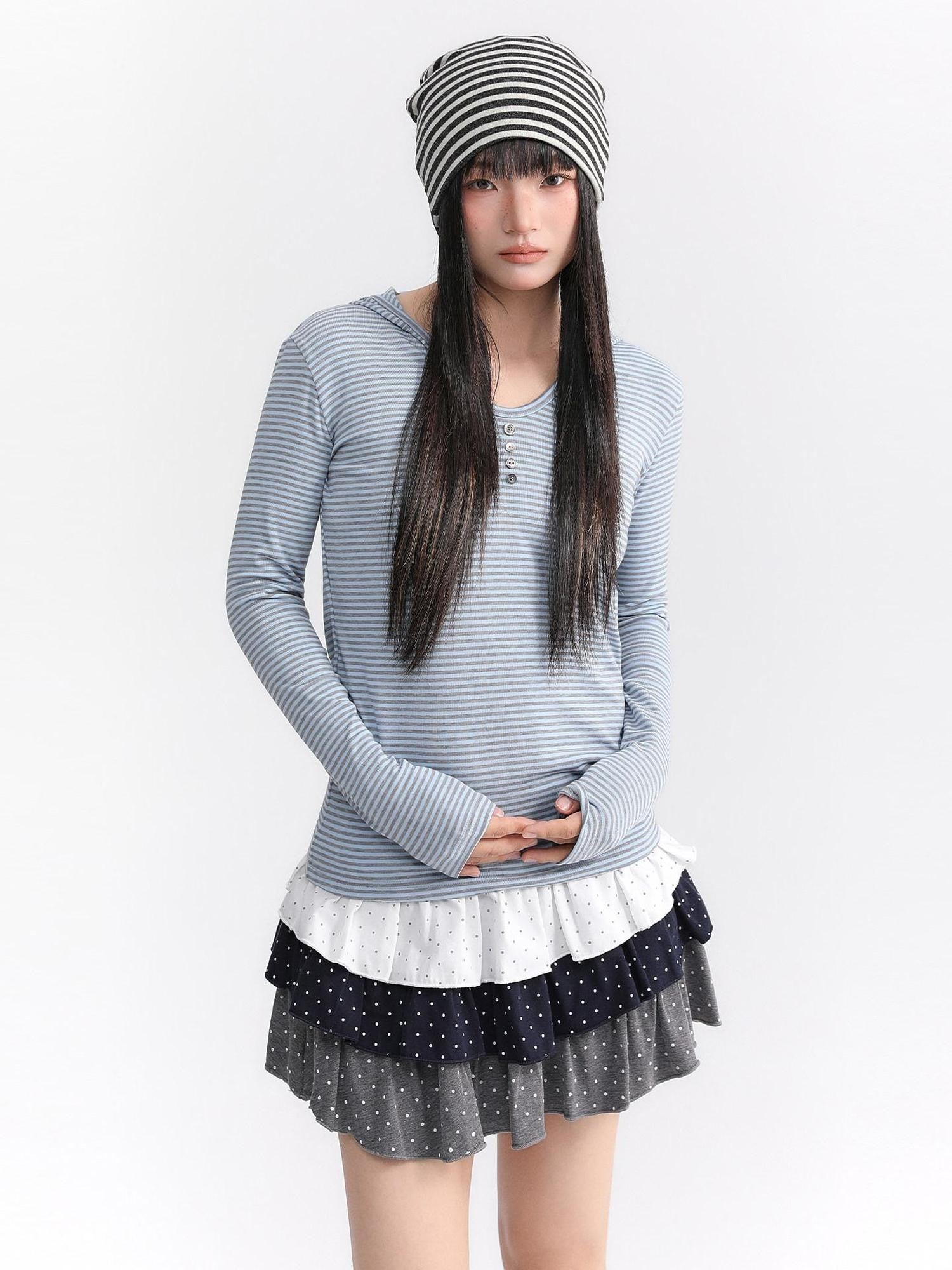 atrandom Polka Dot Spliced Pleated Elastic Waist Women&