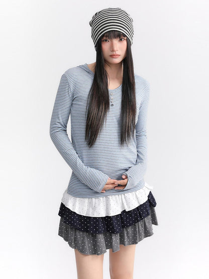 atrandom Polka Dot Spliced Pleated Elastic Waist Women&