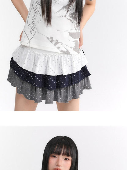 atrandom Polka Dot Spliced Pleated Elastic Waist Women&