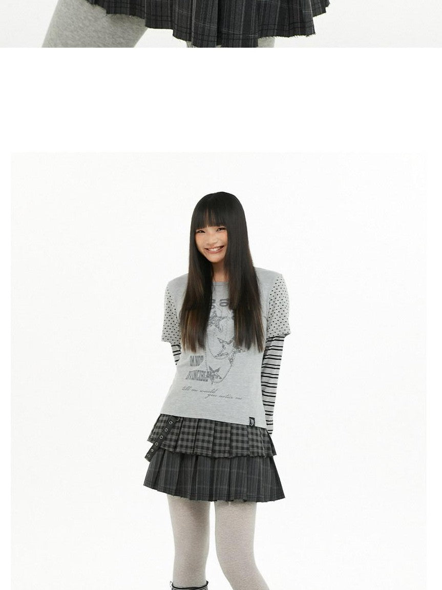 atrandom Polka Dot Stripe Letter Print Patchwork Women&