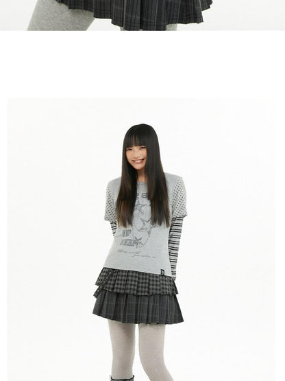 atrandom Polka Dot Stripe Letter Print Patchwork Women&