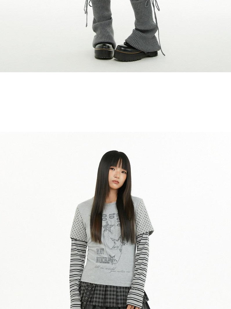 atrandom Polka Dot Stripe Letter Print Patchwork Women&