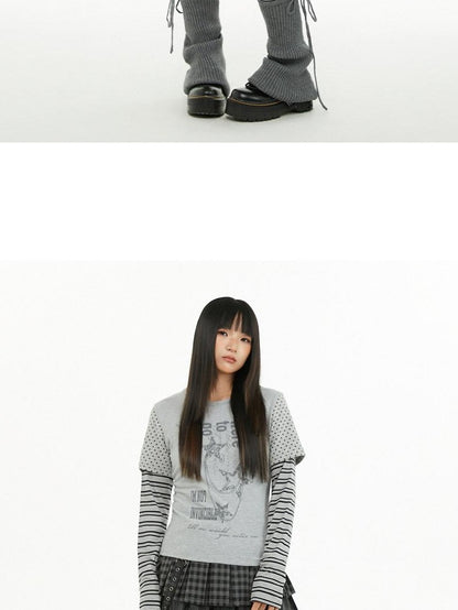 atrandom Polka Dot Stripe Letter Print Patchwork Women&