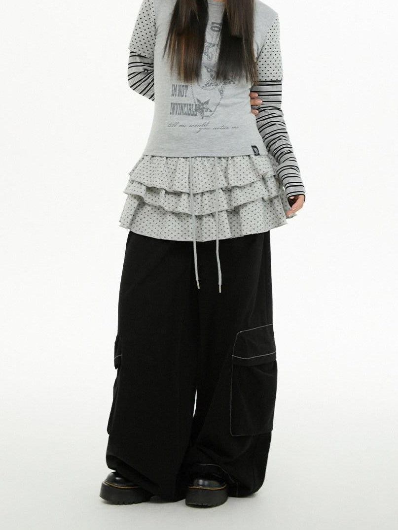 atrandom Polka Dot Stripe Letter Print Patchwork Women&