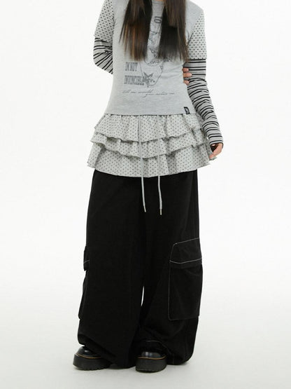atrandom Polka Dot Stripe Letter Print Patchwork Women&