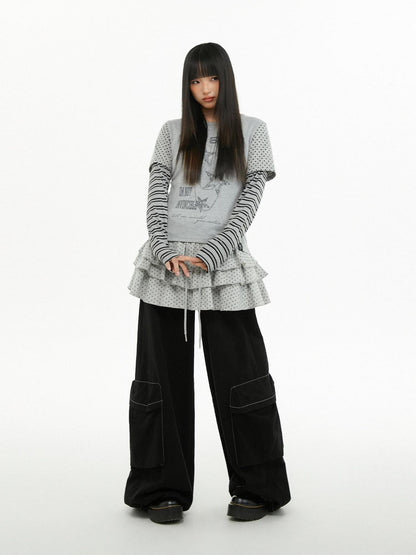 atrandom Polka Dot Stripe Letter Print Patchwork Women&