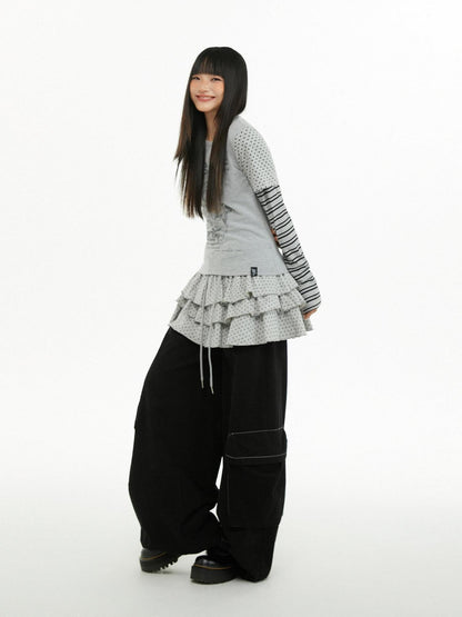 atrandom Polka Dot Stripe Letter Print Patchwork Women&