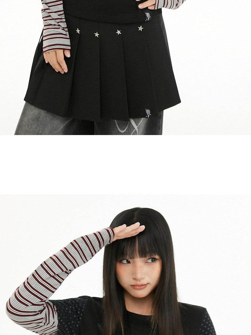 atrandom Polka Dot Stripe Letter Print Patchwork Women&