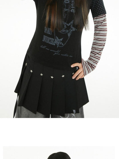 atrandom Polka Dot Stripe Letter Print Patchwork Women&