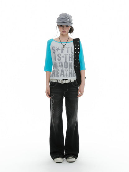atrandom Rhinestone Studded Topstitched Black Wash Women&