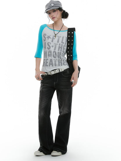 atrandom Rhinestone Studded Topstitched Black Wash Women&