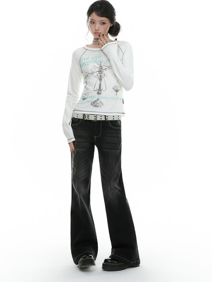atrandom Rhinestone Studded Topstitched Black Wash Women&