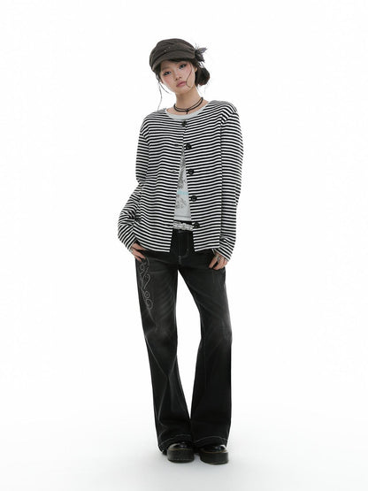 atrandom Rhinestone Studded Topstitched Black Wash Women&