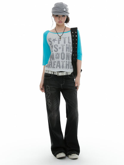 atrandom Rhinestone Studded Topstitched Black Wash Women&