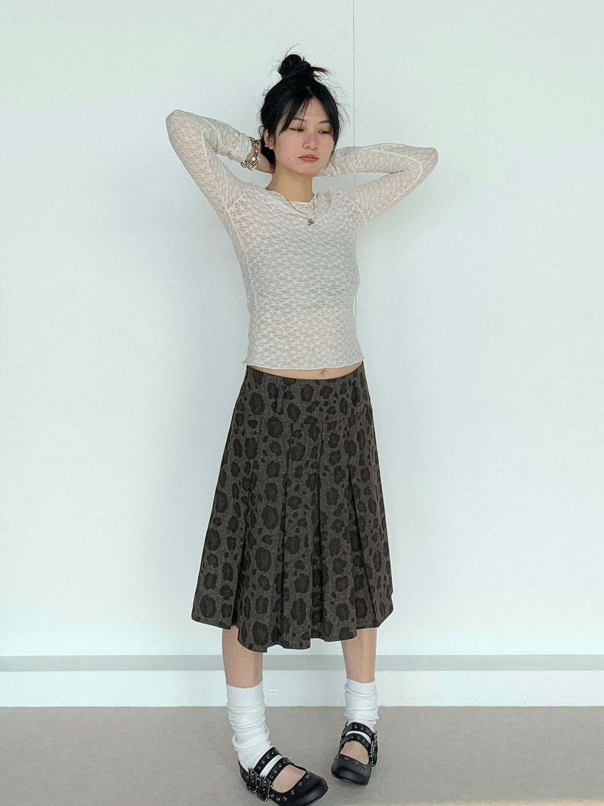 atrandom Sheer Lace Mesh Layered Slim Fit Women&