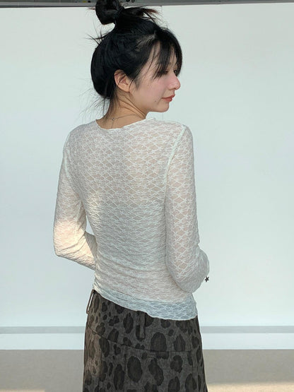 atrandom Sheer Lace Mesh Layered Slim Fit Women&