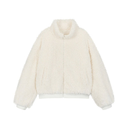 atrandom_Short_Sherpa_Stand_Collar_Zip_Loose_Women&