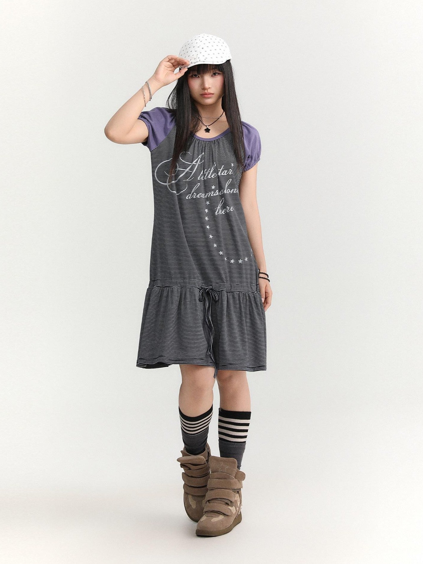 atrandom Skyline Contrast Stripe Print Tie Waist Women&