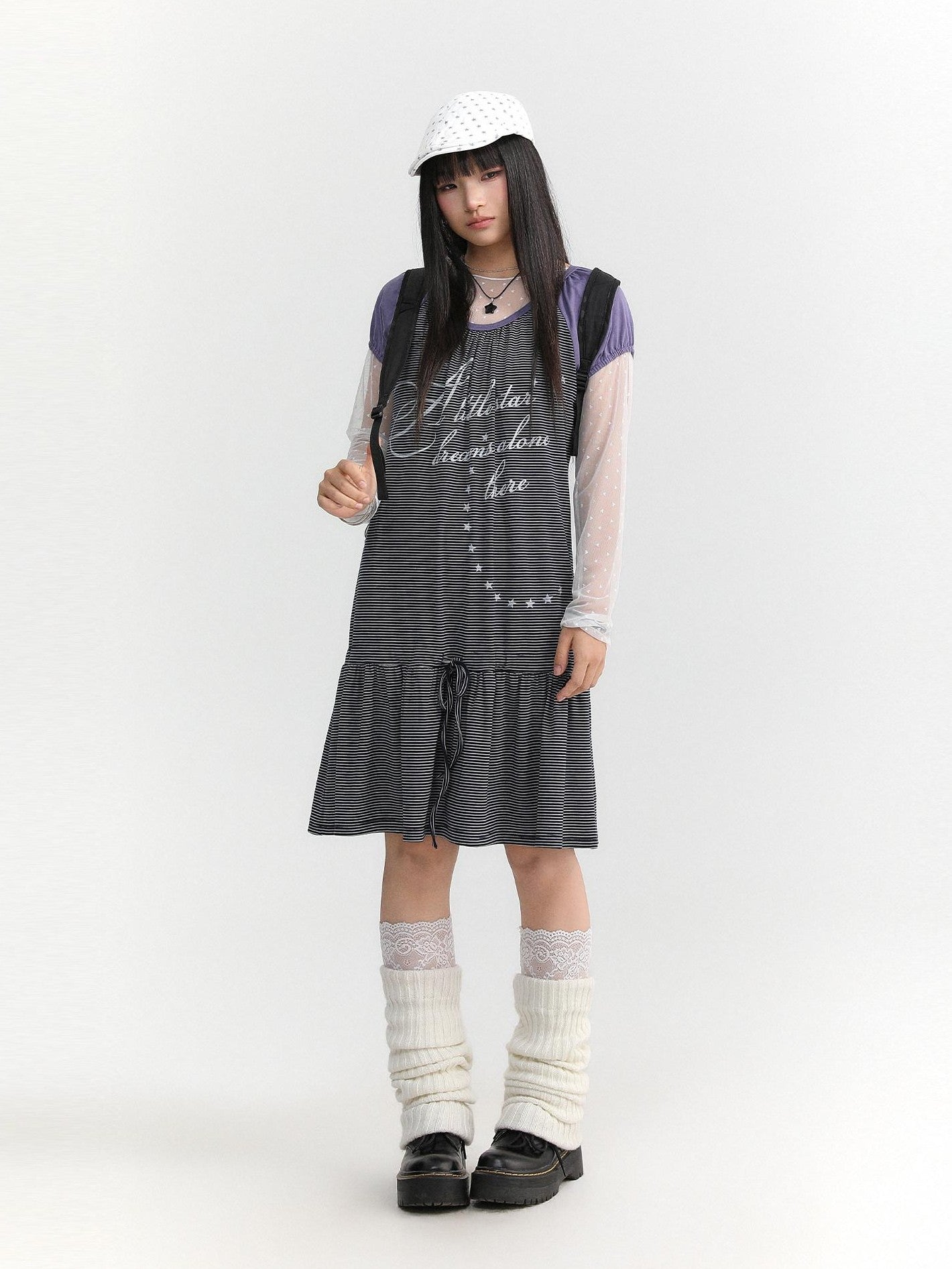 atrandom Skyline Contrast Stripe Print Tie Waist Women&