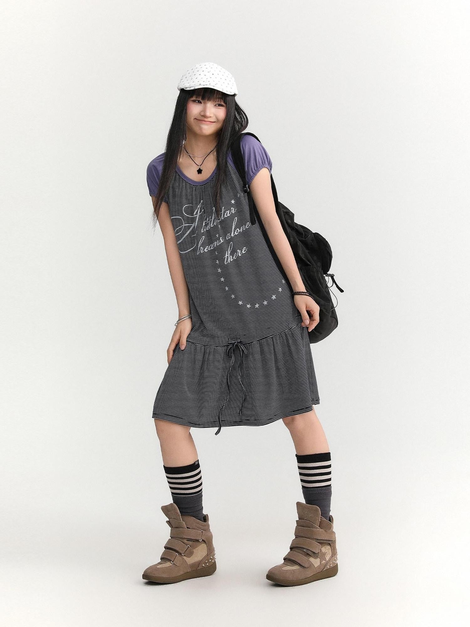 atrandom Skyline Contrast Stripe Print Tie Waist Women&