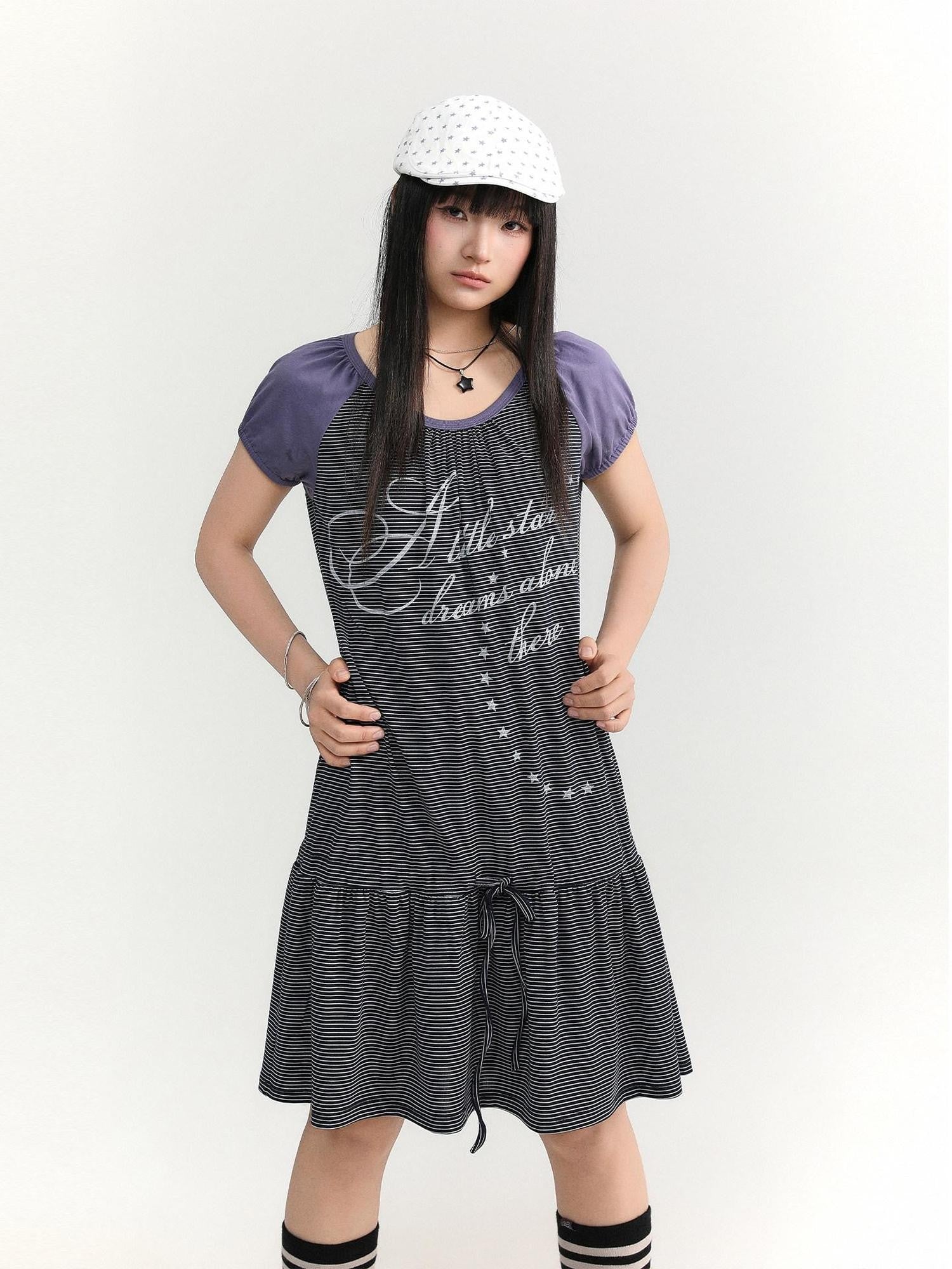 atrandom Skyline Contrast Stripe Print Tie Waist Women&