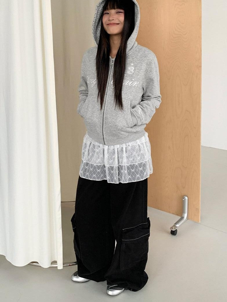 atrandom Star Print Embroidered Slim Cropped Women&