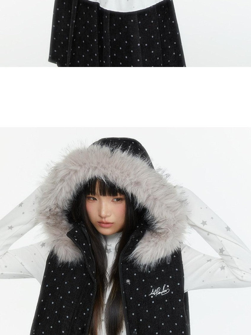 atrandom Star Print Lace Trim High Neck Knit Women&