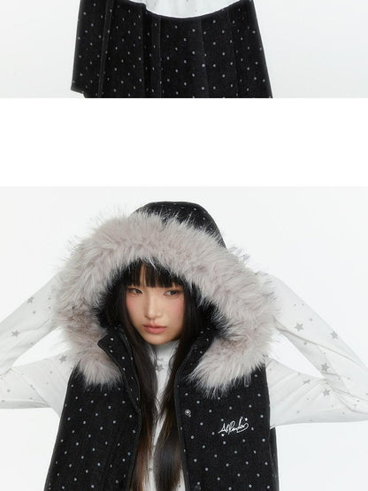 atrandom Star Print Lace Trim High Neck Knit Women&