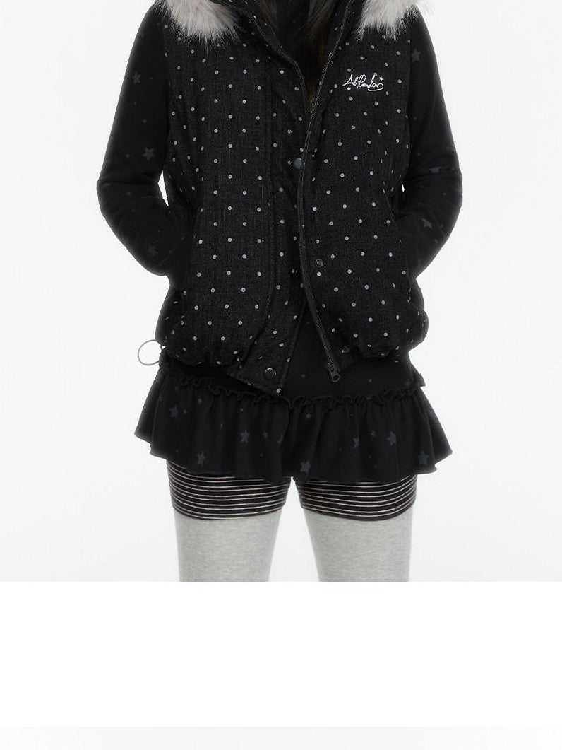 atrandom Star Print Lace Trim High Neck Knit Women&