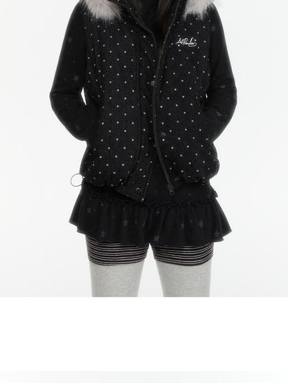 atrandom Star Print Lace Trim High Neck Knit Women&