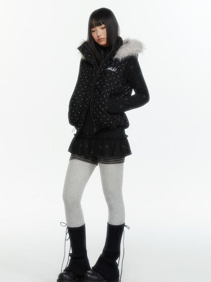 atrandom Star Print Lace Trim High Neck Knit Women&