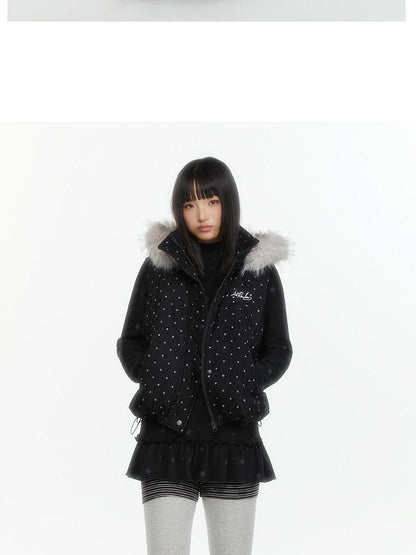 atrandom Star Print Lace Trim High Neck Knit Women&