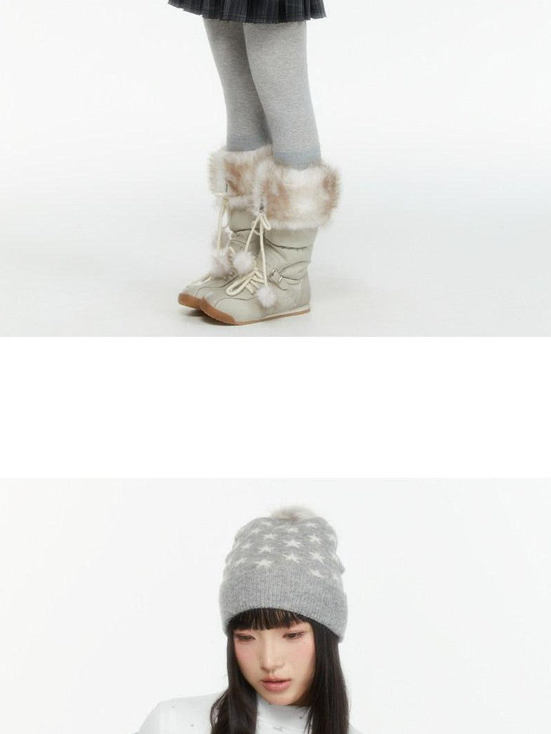 atrandom Star Print Lace Trim High Neck Knit Women&