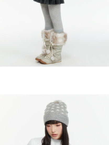 atrandom Star Print Lace Trim High Neck Knit Women&