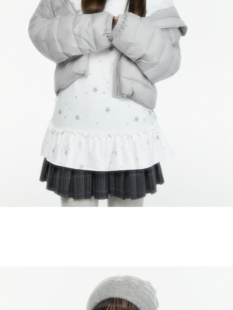atrandom Star Print Lace Trim High Neck Knit Women&
