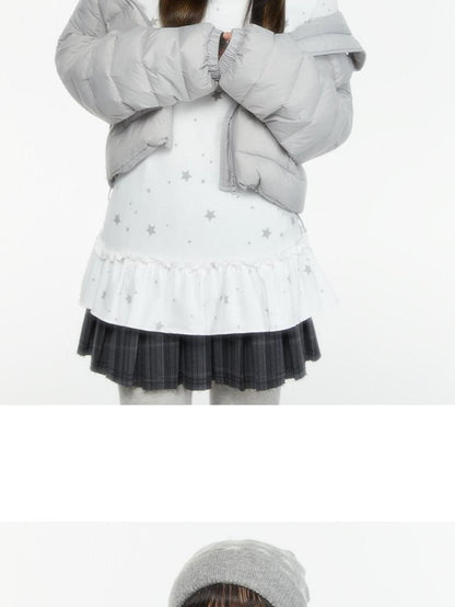 atrandom Star Print Lace Trim High Neck Knit Women&