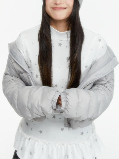 atrandom Star Print Lace Trim High Neck Knit Women&