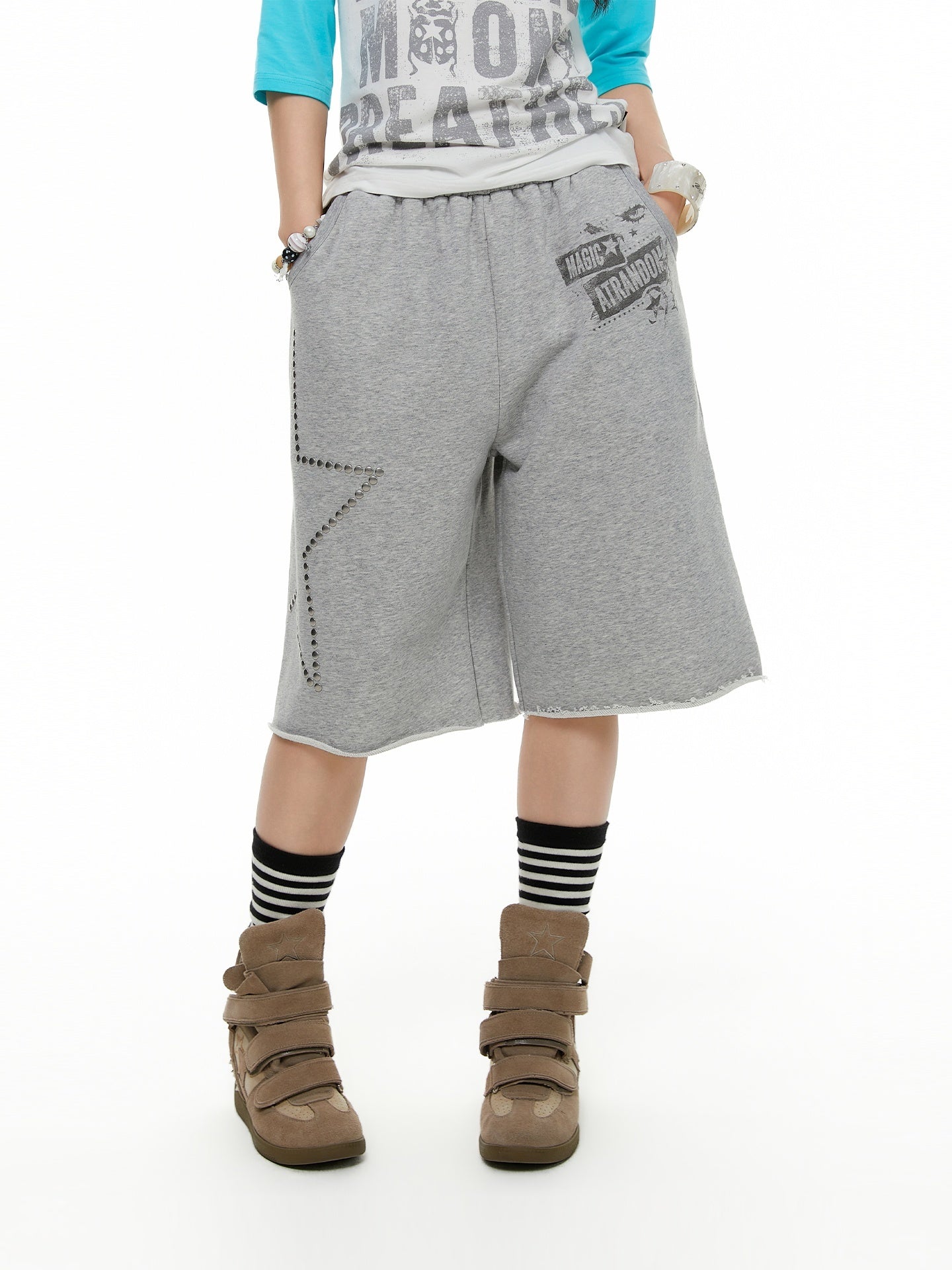 atrandom_Star_Print_Rhinestone_Cuffed_Wide_Leg_Mid_Rise_Women&